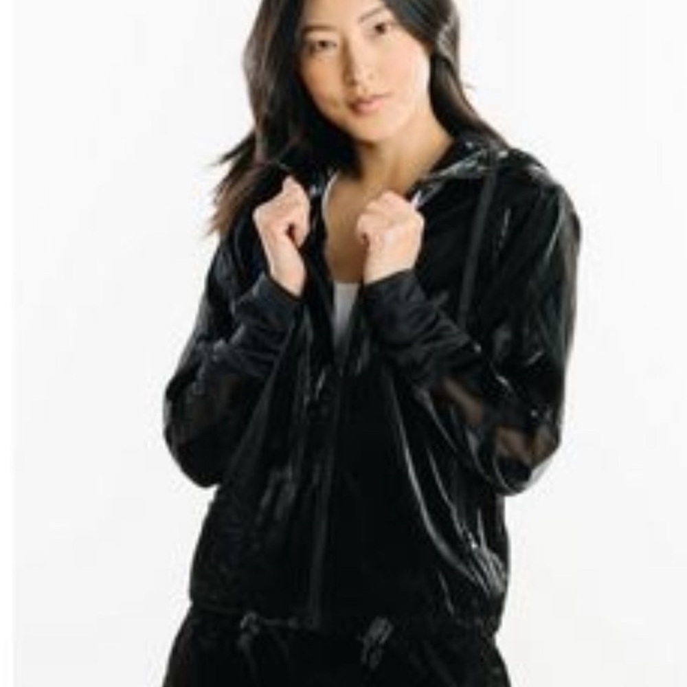 Zyia Women's Midnight Gloss Shiny Zip Up Plus Size Bomber Jacket Size XXL